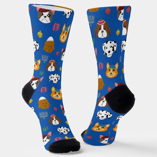 Cute Hannukah Dog Patterned Socks (Angled)