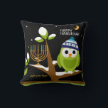 Cute Hanukkah Big Owl & Menorah Snowy Tree Night Cushion<br><div class="desc">Cute Hanukkah Owl & Menorah in a Snowy Tree. Light up the Nights. This Cute, Colourful Hanukkah Owl & Menorah in a Snowy Tree is totally fun! The Colourful Cartoon style will delight friends and family of all ages. It is designed to make everyone smile this holiday season. All text...</div>