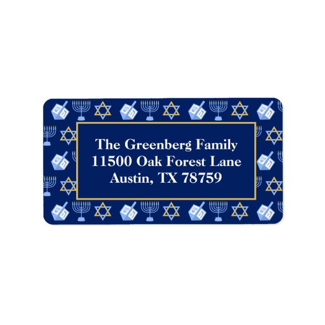 Cute Hanukkah Blue Menorah Dreidel Return Address Label (Front)