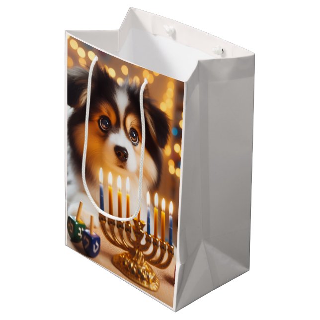 Cute Hanukkah Dog Medium Gift Bag (Front Angled)