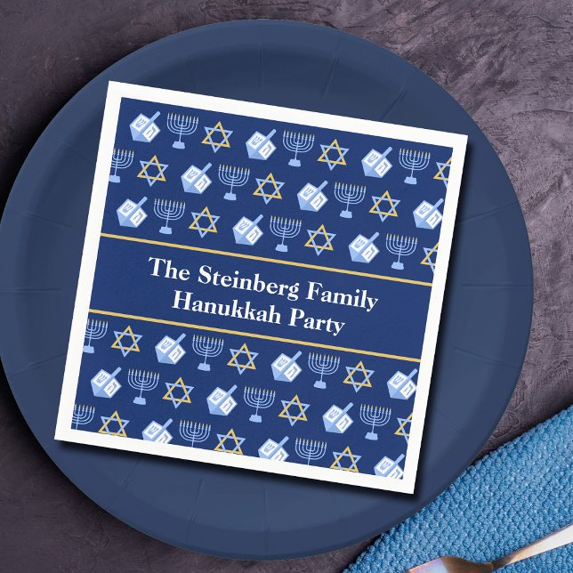 Cute Hanukkah Dreidel Menorah Pattern Custom Party Napkin (Creator Uploaded)