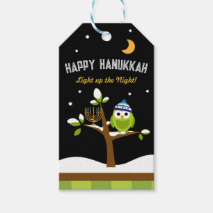 Cute Hanukkah Owl & Menorah Light up the Night Gift Tags