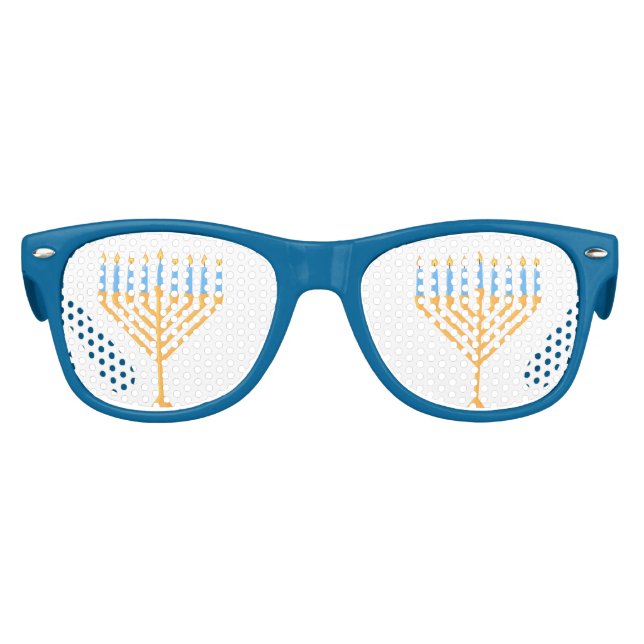 Cute Hanukkah Party Menorah Blue Retro Sunglasses (Front)