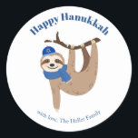 Cute Hanukkah Sloth Classic Round Sticker<br><div class="desc">Cute Hanukkah sloth personalised design.</div>