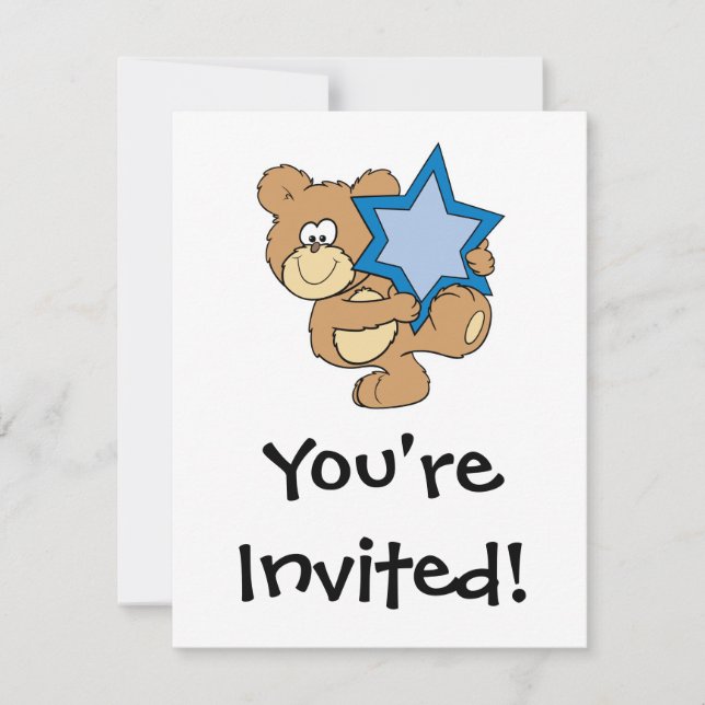 cute hanukkah teddy bear holding star of david invitation (Front)