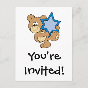 cute hanukkah teddy bear holding star of david invitation