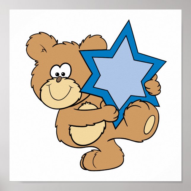 cute hanukkah teddy bear holding star of david poster (Front)
