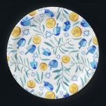 Cute Hanukkah Watercolor Bar Bat Mitzvah Jewish Paper Plate<br><div class="desc">Perfect plates for a hanukkah party, bat mitzvah, bar mitzvah, jewish wedding, jewish holidays or other Jewish celebration! Hand made watercolor art for you! FULLY CUSTOMIZABLE! Click "edit using design tool" to add text, adjust colours and placements (or check my shop for designs with editable text). THANK YOU FOR SUPPORTING...</div>