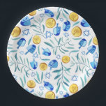 Cute Hanukkah Watercolor Bar Bat Mitzvah Jewish Paper Plate<br><div class="desc">Perfect plates for a hanukkah party, bat mitzvah, bar mitzvah, jewish wedding, jewish holidays or other Jewish celebration! Hand made watercolor art for you! FULLY CUSTOMIZABLE! Click "edit using design tool" to add text, adjust colours and placements (or check my shop for designs with editable text). THANK YOU FOR SUPPORTING...</div>