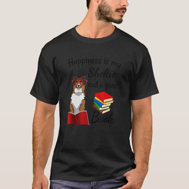 Cute Happiness Is Sheltie And Books Sheltie Mum T-Shirt (Front)