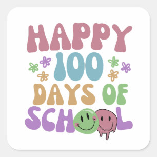 Cute Happy 100 Days Of School Teacher Student Square Sticker