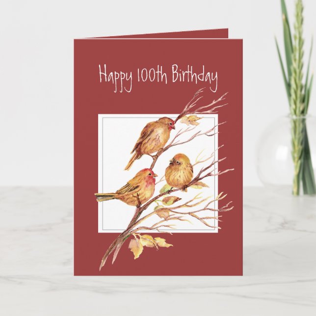 Cute Happy 100th Birthday Song Sparrows Card (Front)