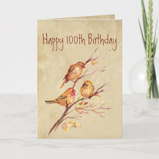 Cute Happy 100th Birthday Song Sparrows Card (Front)