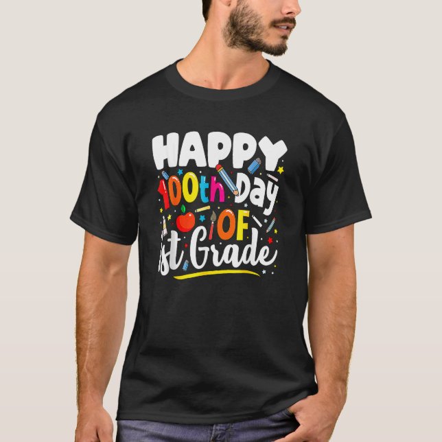 Cute Happy 100th Day Of School 1st Grade Teacher G T-Shirt (Front)