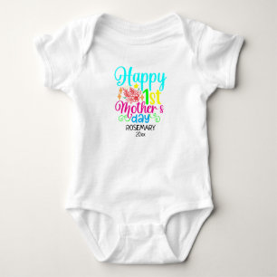 Cute Happy 1st Mothers Day First Mother's Day Baby Bodysuit