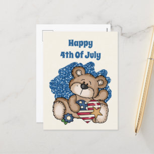 cute Happy 4th July bear add text  Holiday Postcard