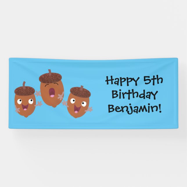 Cute happy acorns singing cartoon for kids banner (Horizontal)