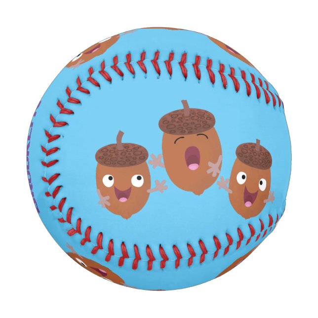 Cute happy acorns singing cartoon for kids baseball (Front Left)