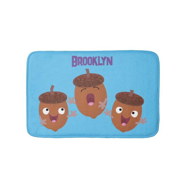 Cute happy acorns singing cartoon for kids bath mat (Front)