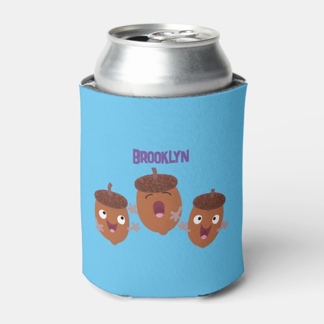 Cute happy acorns singing cartoon for kids can cooler (Can Front)
