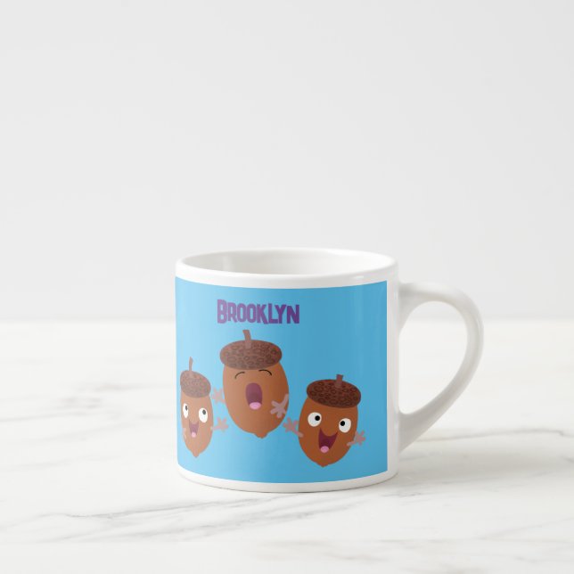 Cute happy acorns singing cartoon for kids espresso cup (Right)