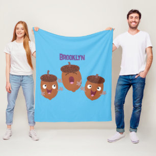 Cute happy acorns singing cartoon for kids fleece blanket