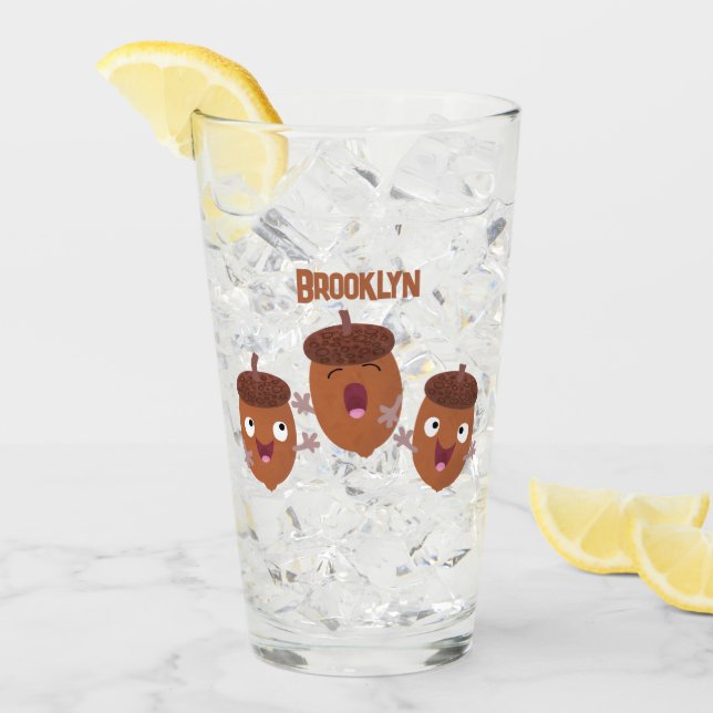 Cute happy acorns singing cartoon for kids glass (Front Ice)