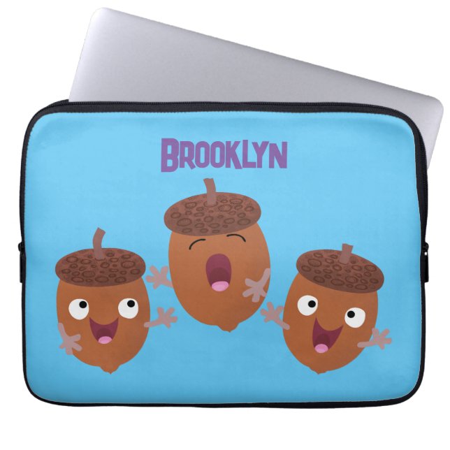 Cute happy acorns singing cartoon for kids laptop sleeve (Front)