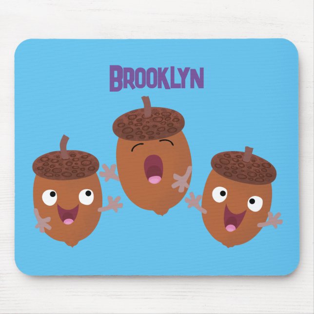 Cute happy acorns singing cartoon for kids mouse mat (Front)