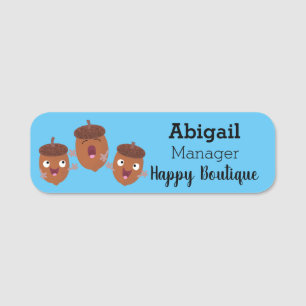 Cute happy acorns singing cartoon for kids name tag