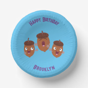 Cute happy acorns singing cartoon for kids paper plate