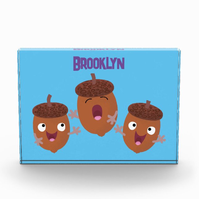 Cute happy acorns singing cartoon for kids photo block (Front)