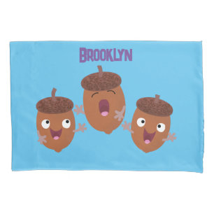Cute happy acorns singing cartoon for kids pillowcase