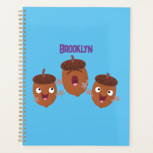 Cute happy acorns singing cartoon for kids planner