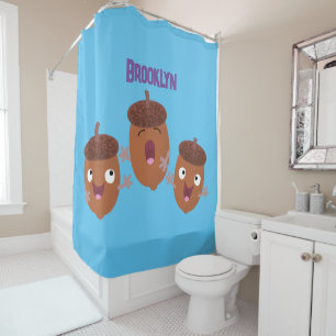 Cute happy acorns singing cartoon for kids shower curtain