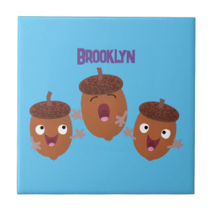 Cute happy acorns singing cartoon for kids tile