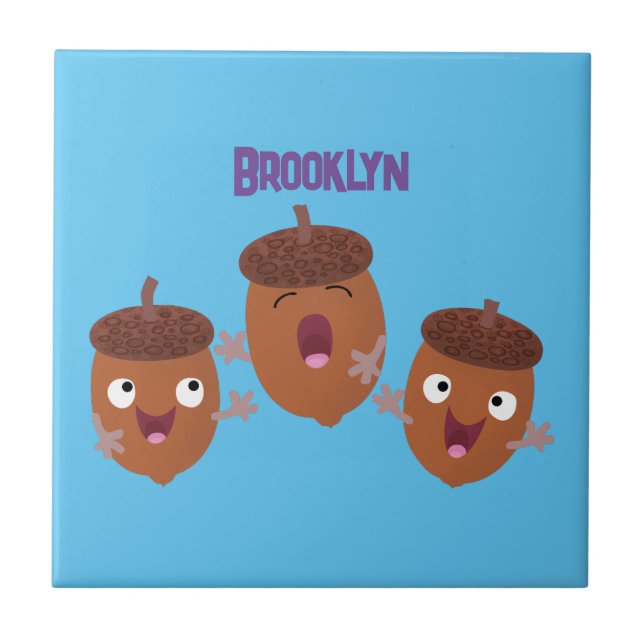 Cute happy acorns singing cartoon for kids tile (Front)