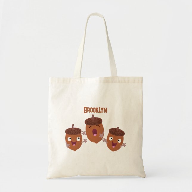 Cute happy acorns singing cartoon for kids tote bag (Front)