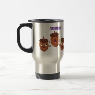 Cute happy acorns singing cartoon for kids travel mug
