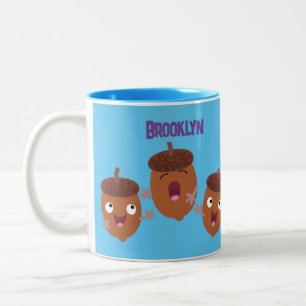 Cute happy acorns singing cartoon for kids Two-Tone coffee mug