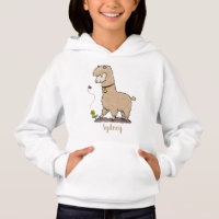 Cute happy alpaca with butterfly cartoon
