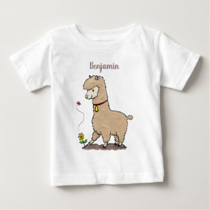 Cute happy alpaca with butterfly cartoon baby T-Shirt