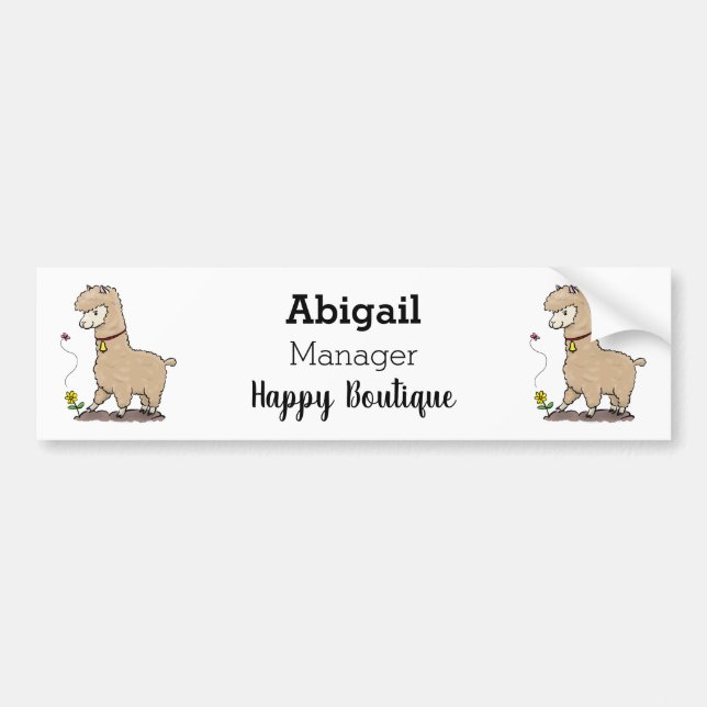 Cute happy alpaca with butterfly cartoon  bumper sticker (Front)