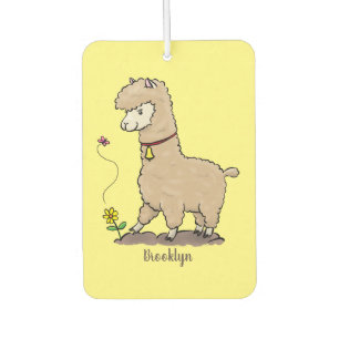 Cute happy alpaca with butterfly cartoon car air freshener