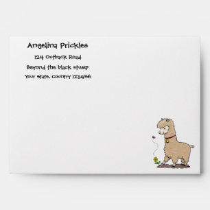 Cute happy alpaca with butterfly cartoon envelope