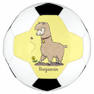 Cute happy alpaca with butterfly cartoon football