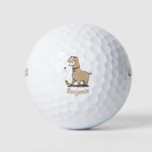 Cute happy alpaca with butterfly cartoon golf balls