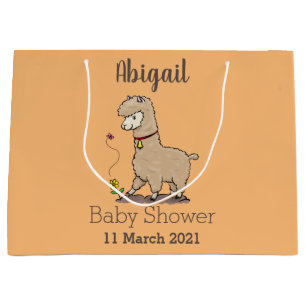 Cute happy alpaca with butterfly cartoon large gift bag