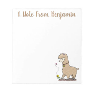 Cute happy alpaca with butterfly cartoon notepad