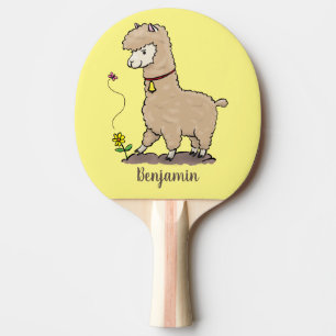 Cute happy alpaca with butterfly cartoon ping pong paddle